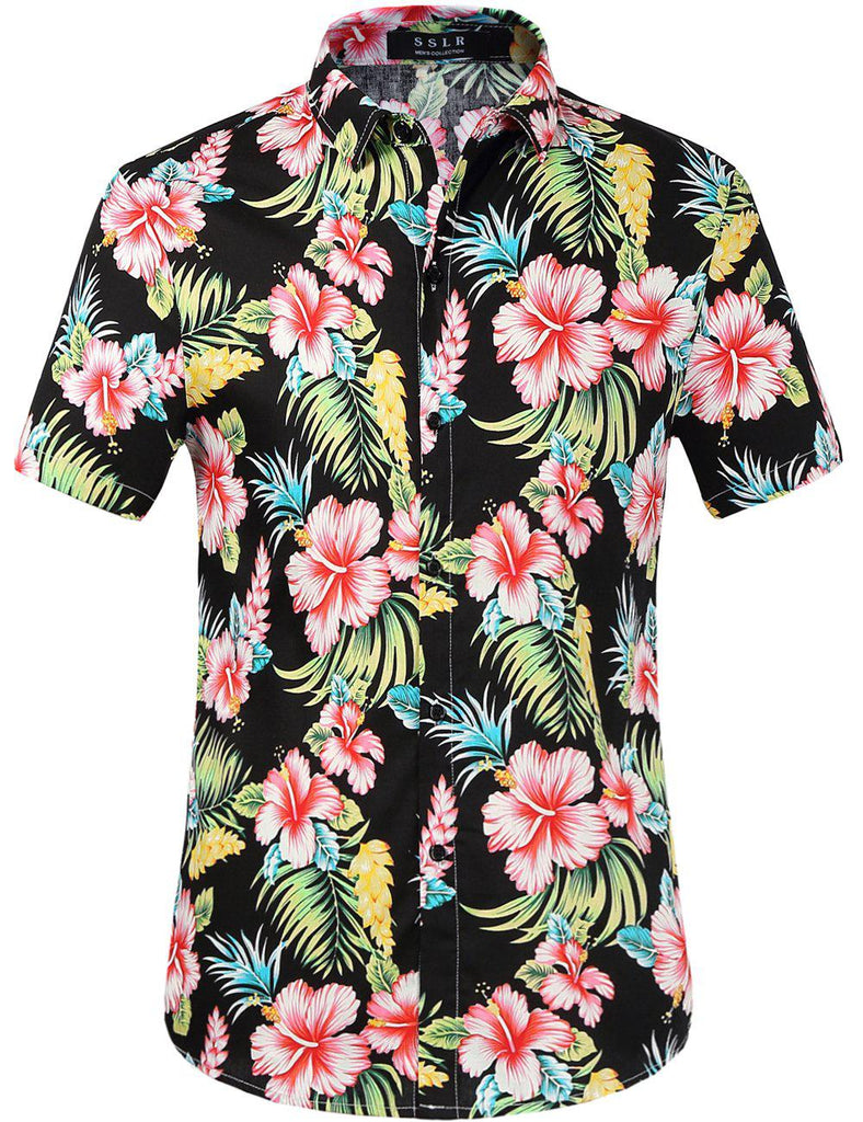 SSLR Mens Hawaiian Casual Multicolor Flowers Shirts