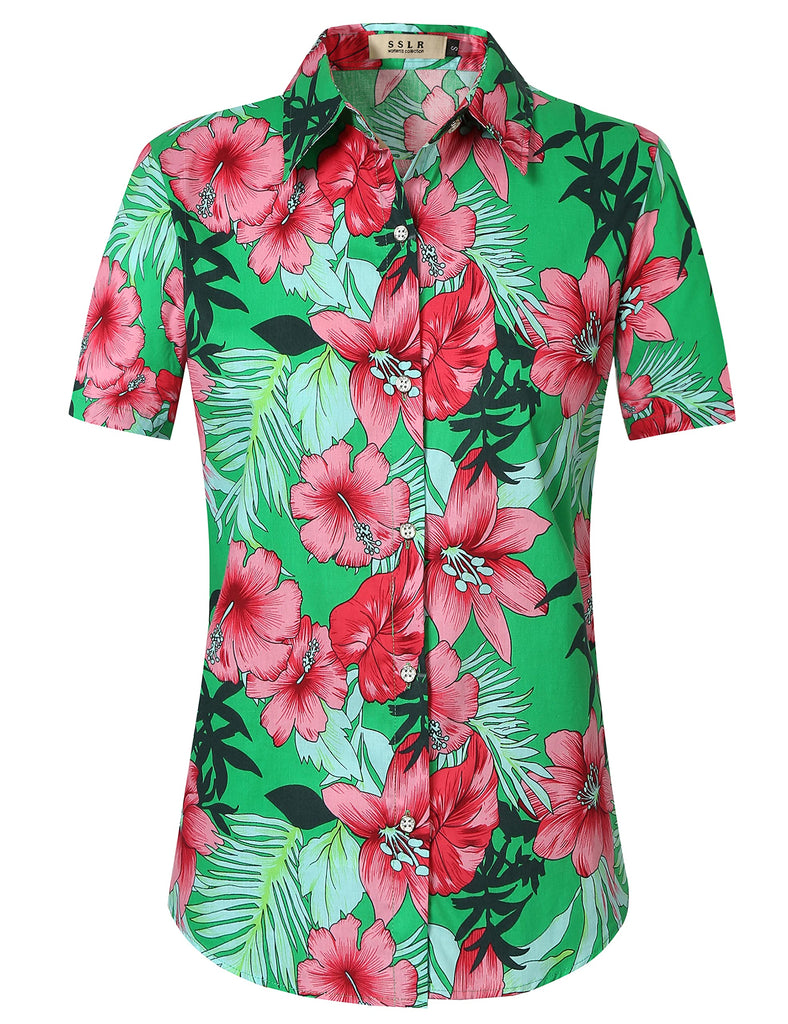 SSLR Womens Hawaiian Casual Flowers Shirts
