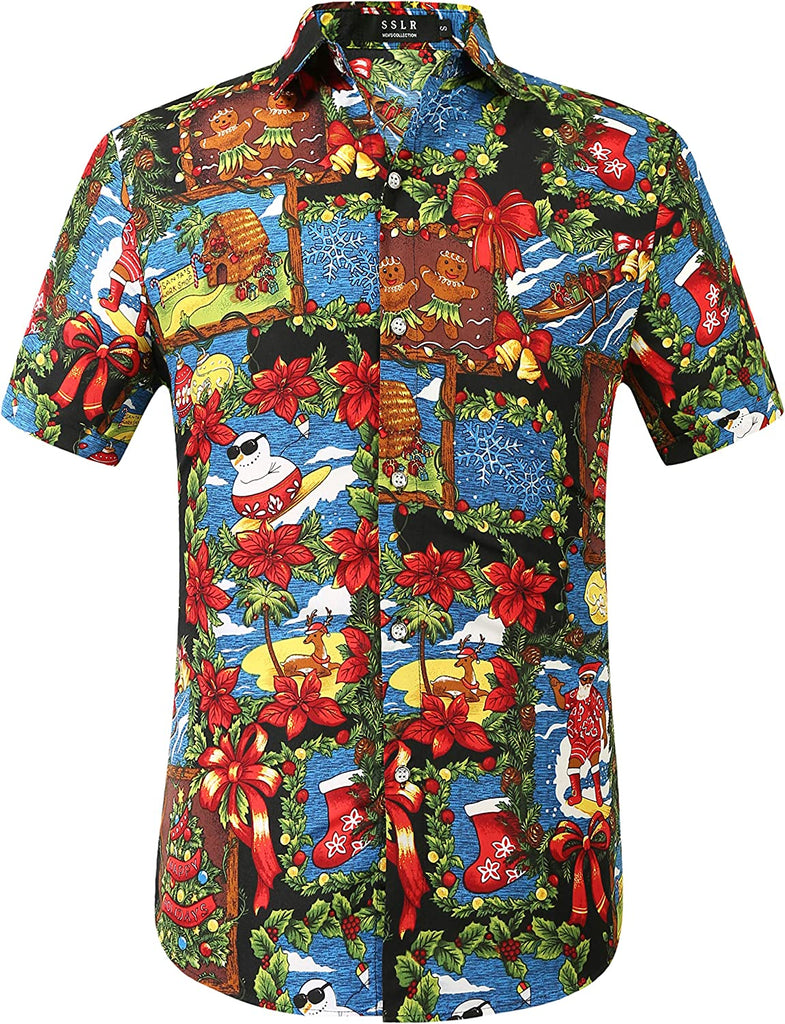 Santa Hawaiian Shirt for Men Blue Green | Order Today