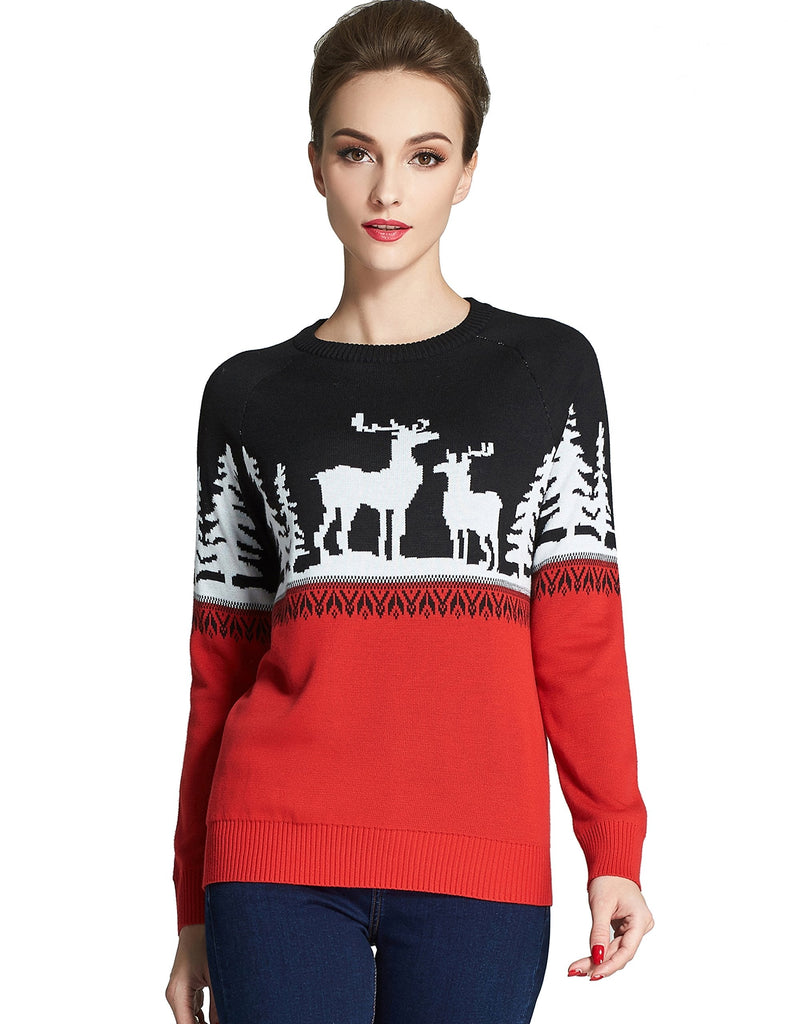 CamiiMia Ugly Christmas Sweater For Women Holiday Black Red
