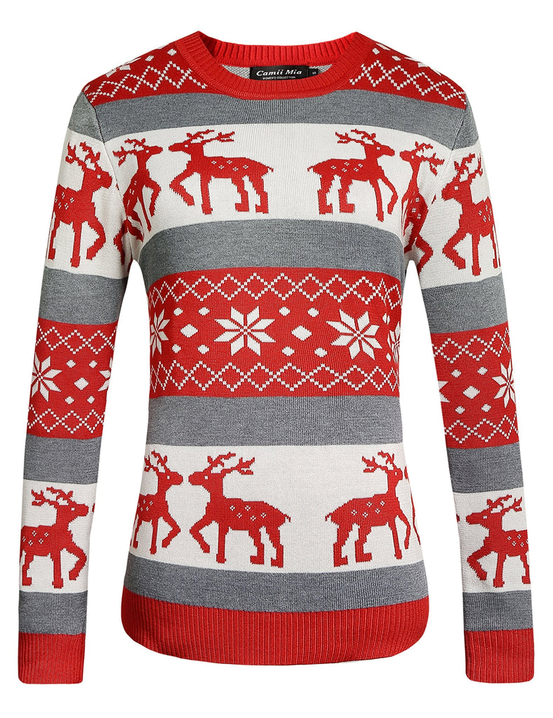 CamiiMia Ugly Christmas Sweater For Women Holiday Red Grey