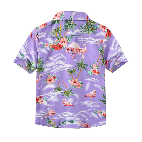 SSLR Big Boys Hawaiian Shirt Flamingos Button Down for Kids