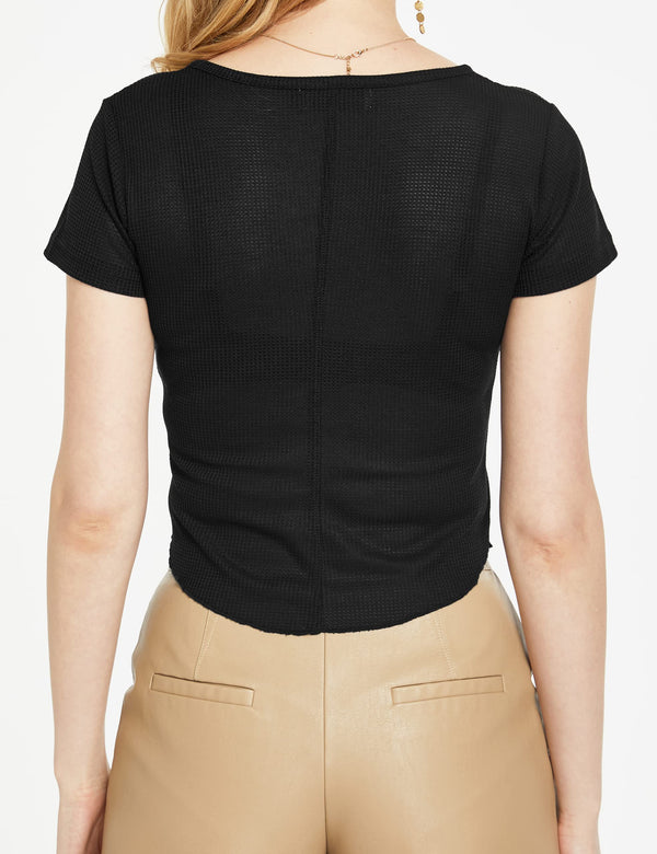 SSLR Crop Tops Ribbed Trendy Women Henley Shirts
