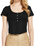 SSLR Crop Tops Ribbed Trendy Women Henley Shirts