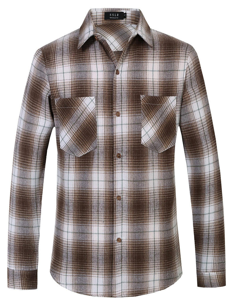 SSLR Flannel Men Double Pocket Lightweight Brushed Casual Shirts