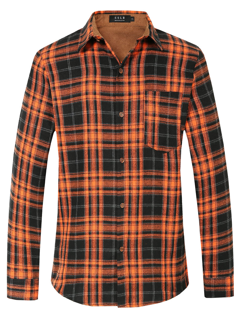 SSLR Flannel Men Single Pocket Lightweight Brushed Shirts