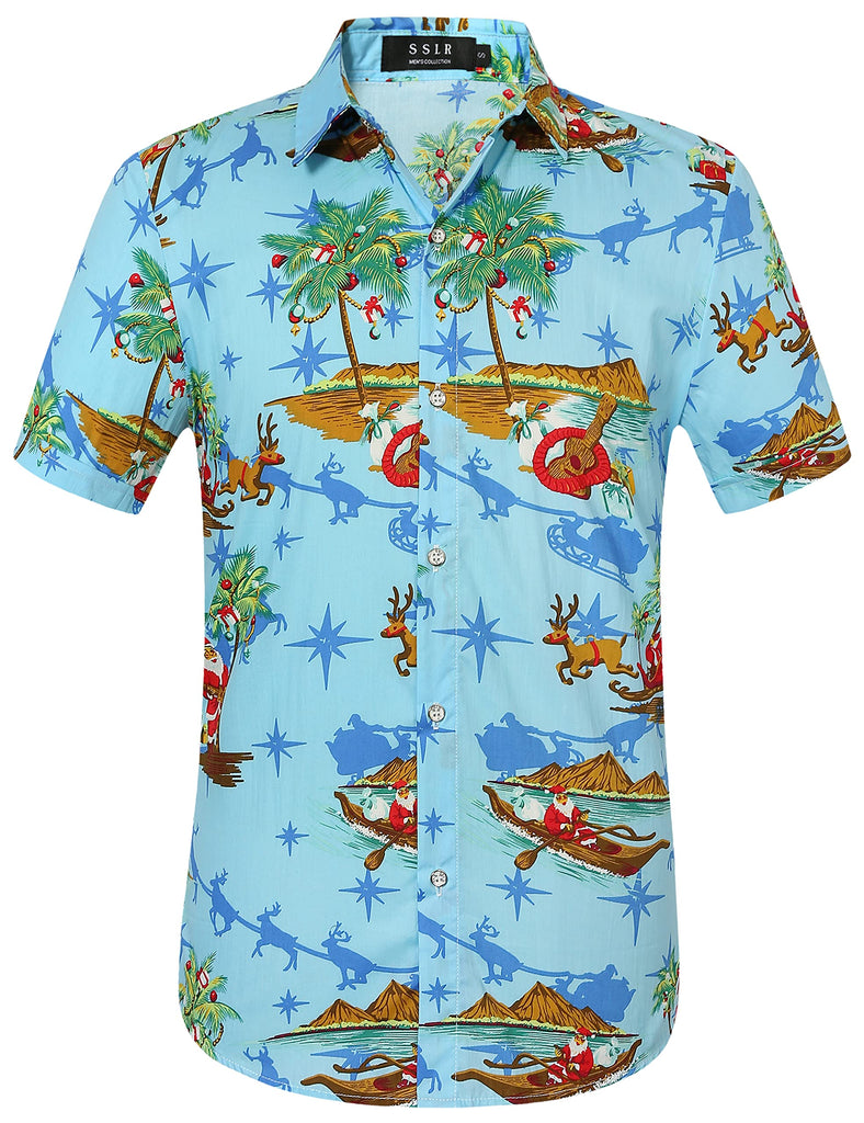 SSLR Hawaiian Men Christmas Sleigh Summer Beach Shirts