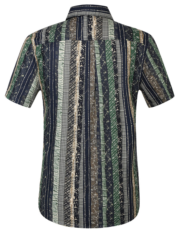 SSLR Hawaiian Men Striped Print Summer Beach Shirts