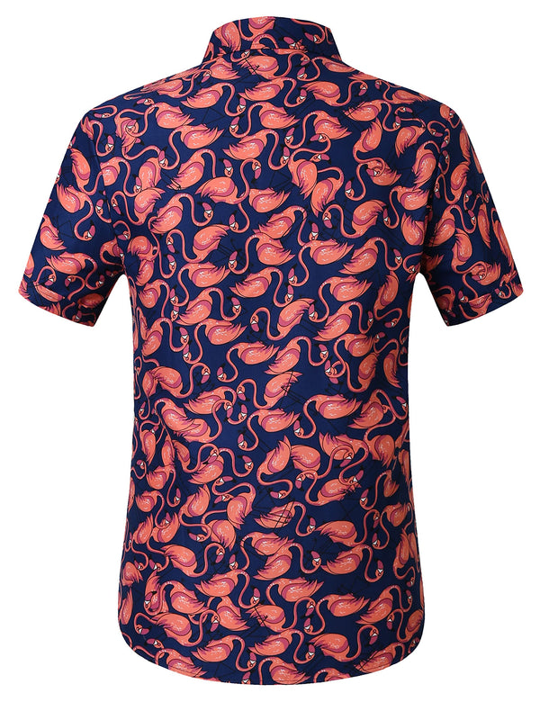 SSLR Mens Casual Summer Hawaiian Flamingos Shirts