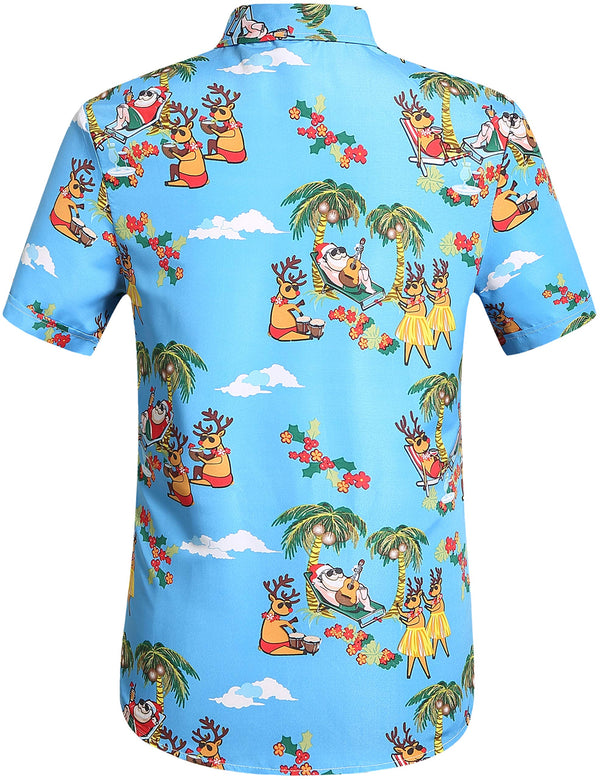 SSLR Mens Christmas Hawaiian Tropical Elk Button Shirts