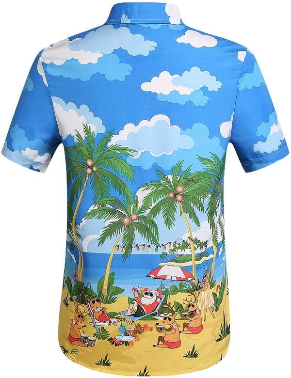 SSLR Mens Christmas Moose Beach Hawaiian Shirts