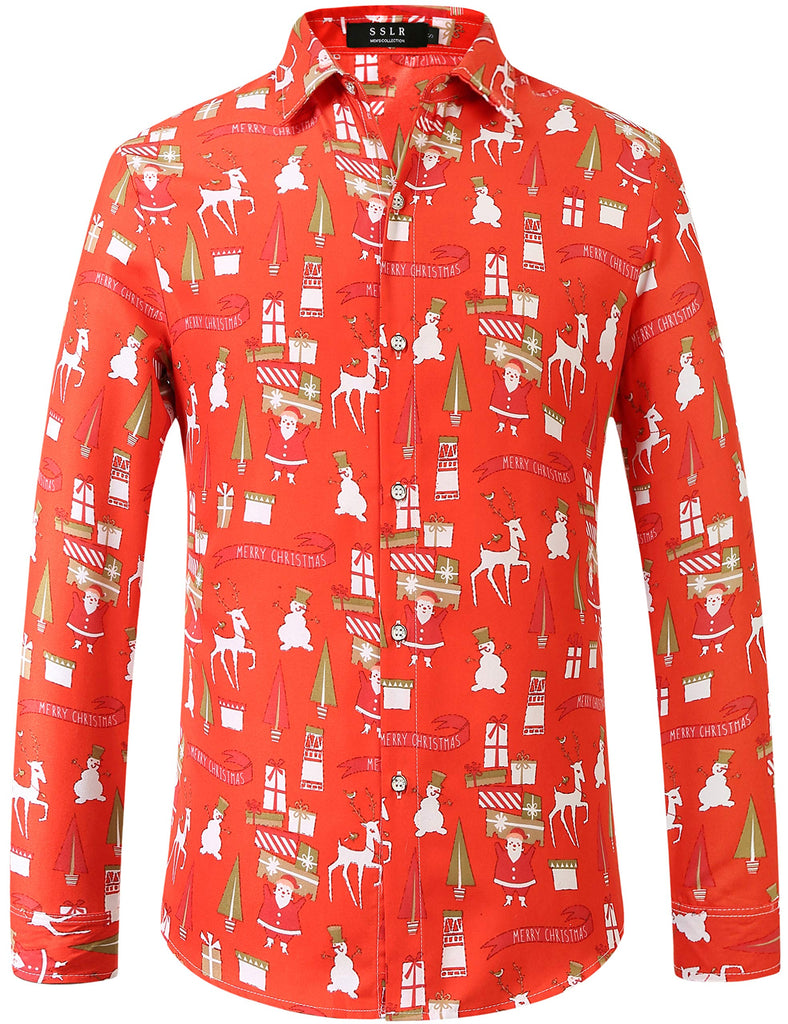 SSLR Mens Christmas Santa Claus Prints Shirts