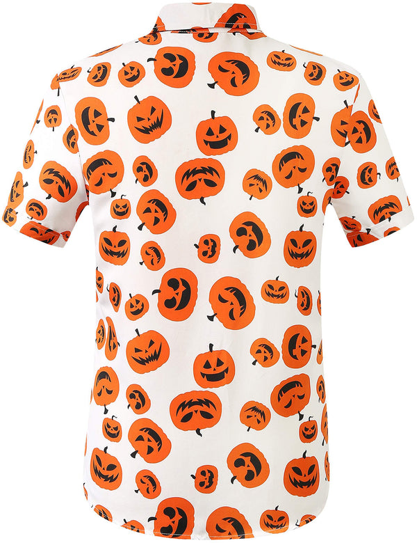 SSLR Mens Halloween Orange White Pumpkins Shirts Light Weight Causal