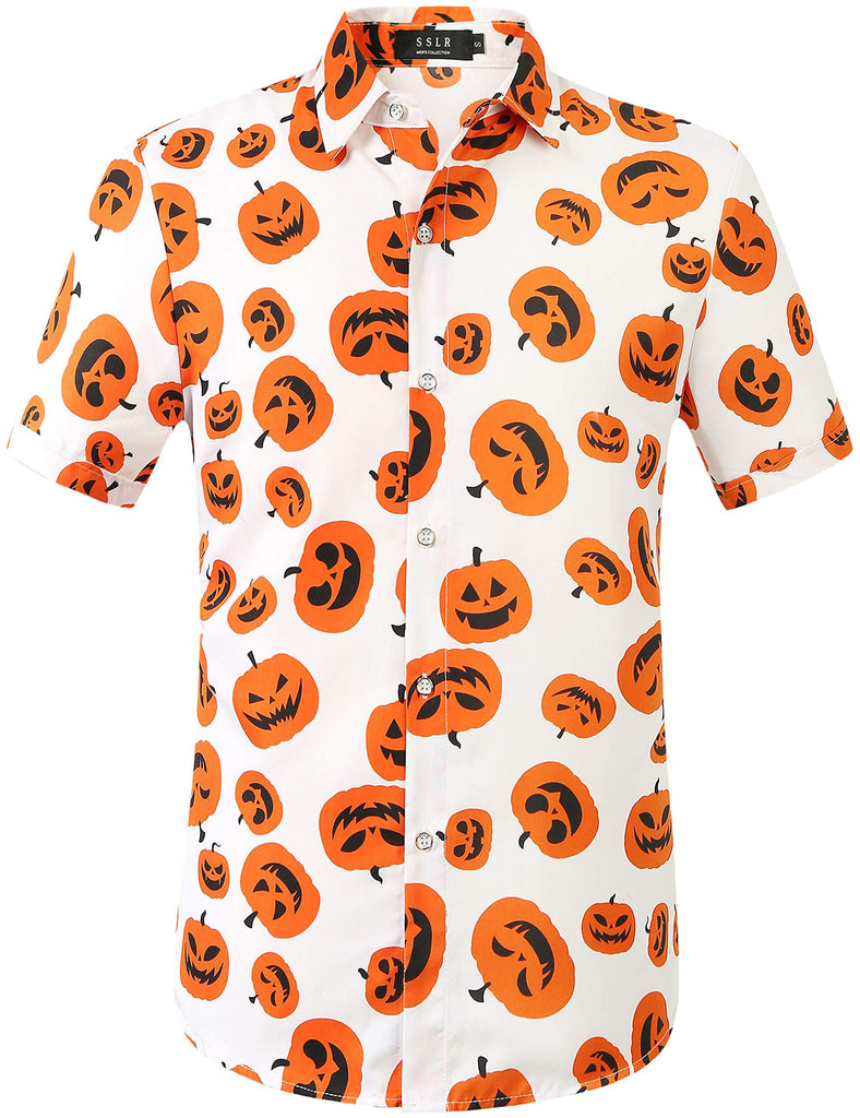 SSLR Mens Halloween Orange White Pumpkins Shirts Light Weight Causal