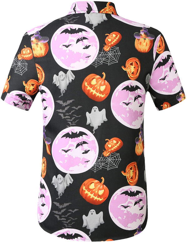 SSLR Mens Halloween Purple Black Pumpkins Light Weight Causal Shirts