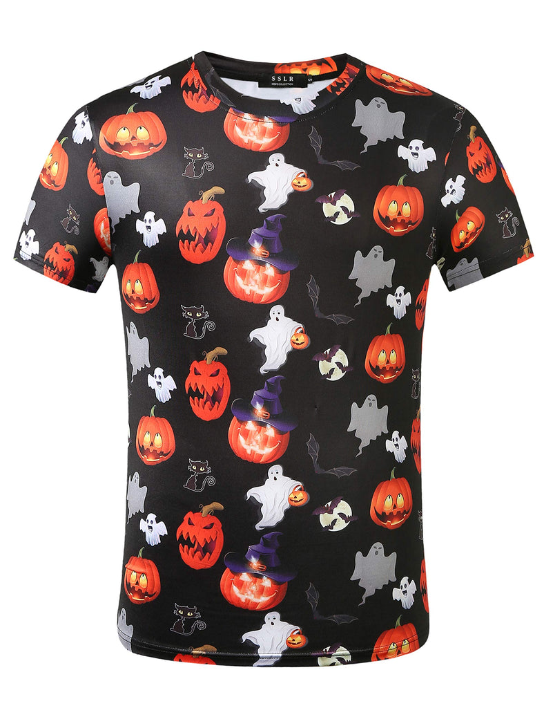 SSLR Mens Halloween Skeleton Pumpkins Fun Crewneck Shirts