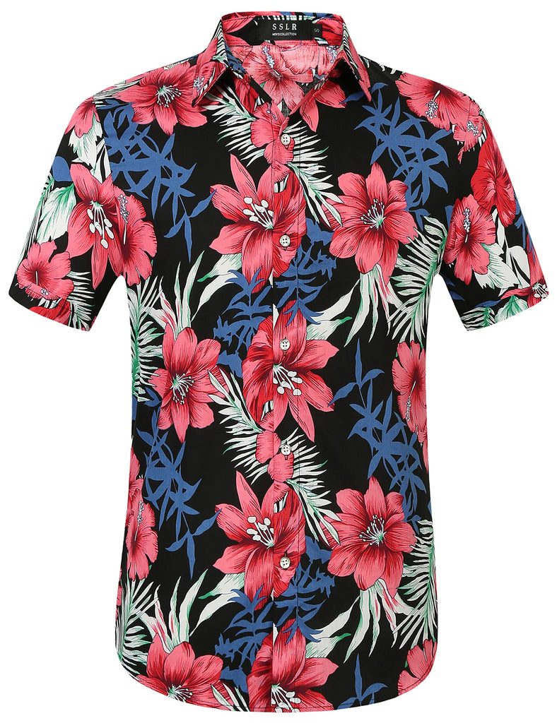 SSLR Mens Hawaiian Casual Flowers Shirts