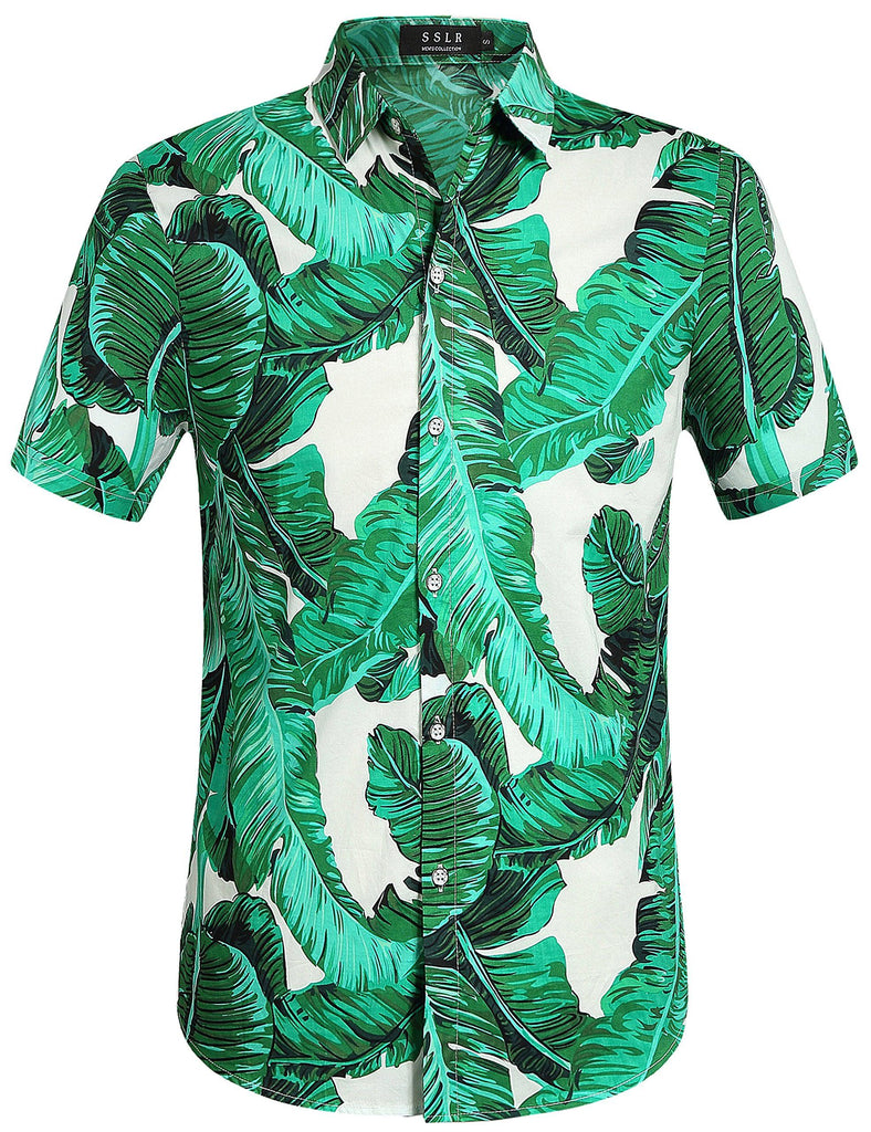 SSLR Mens Hawaiian Cotton Casual Foliage Shirts