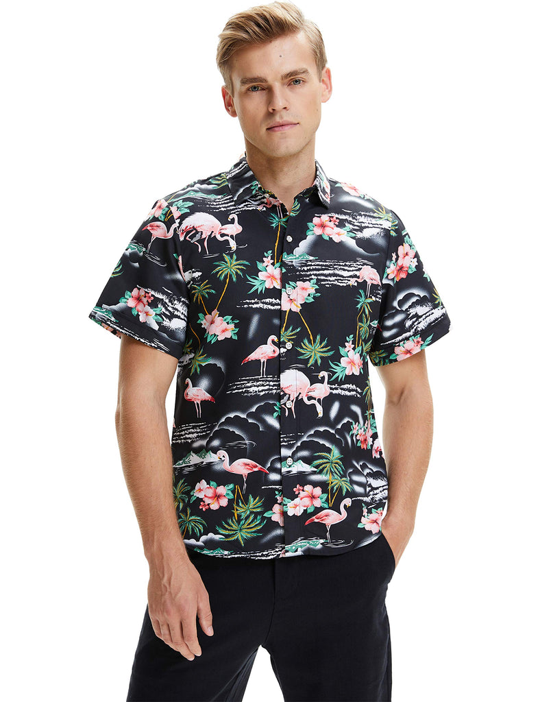 SSLR Mens Hawaiian Flamingos Aloha Shirts