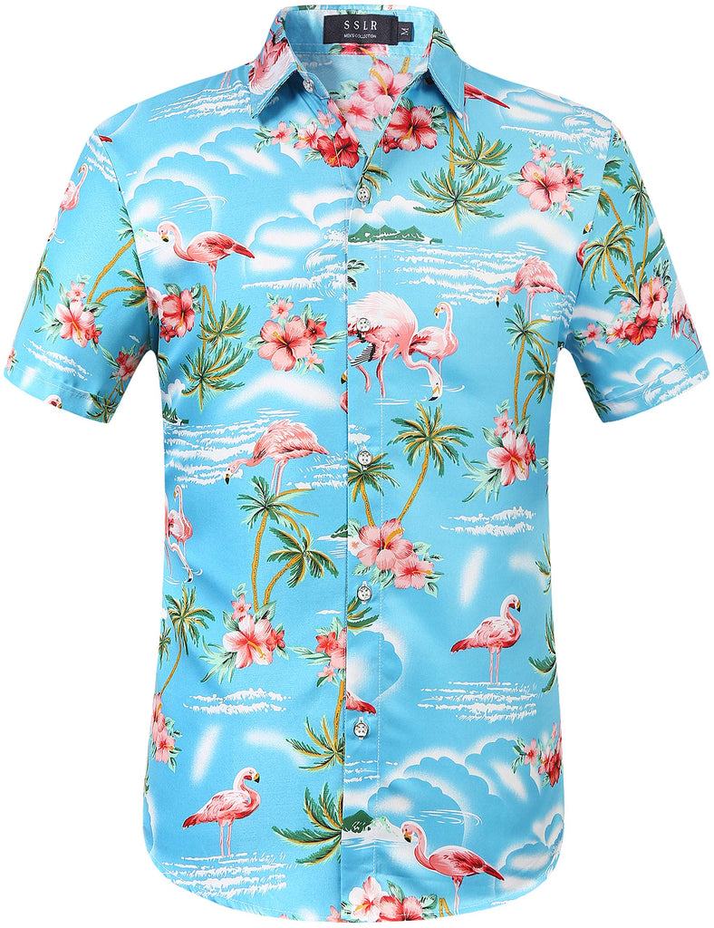SSLR Mens Hawaiian Flamingos Casual Aloha Shirts