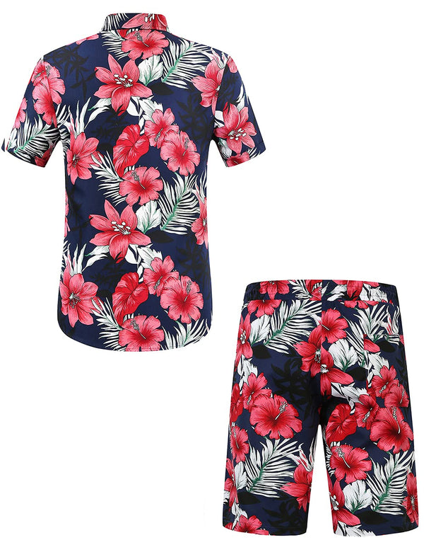SSLR Mens Hawaiian Flowers Shirts Suits
