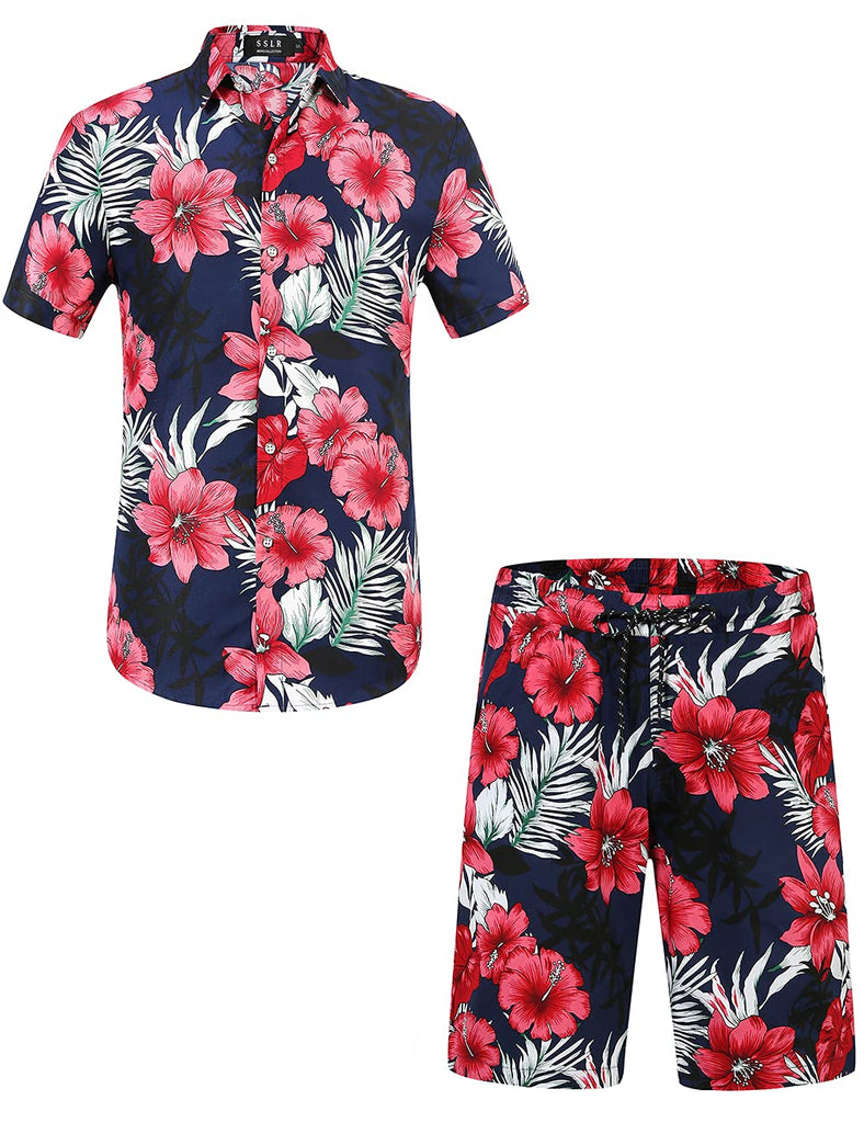 SSLR Mens Hawaiian Flowers Shirts Suits