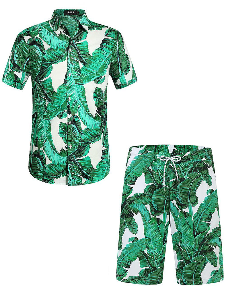 SSLR Mens Hawaiian Foliage Shirts Suits
