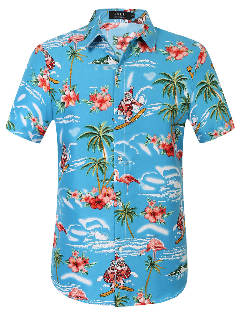 SSLR Mens Hawaiian Santa Claus Aloha Shirts