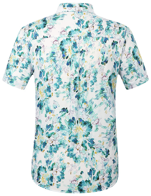SSLR Mens Light Colors Floral Print Hawaiian Shirts