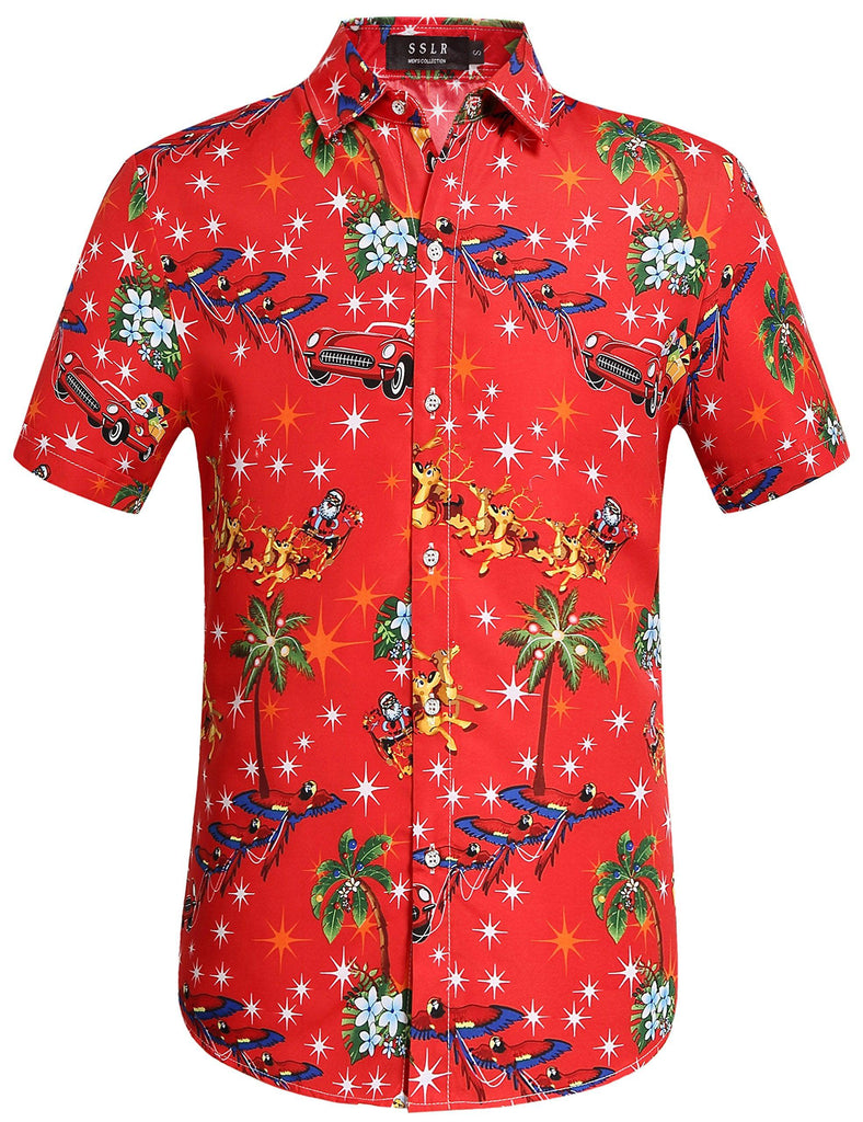 SSLR Mens Vacation Christmas Carriage Hawaiian Shirts