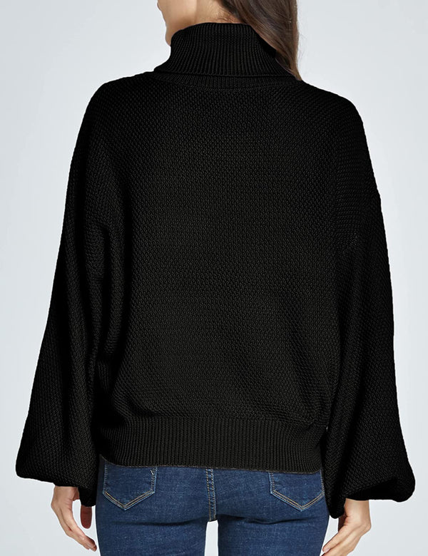 SSLR Women Turtleneck Oversized Drop Shoulder Sweaters