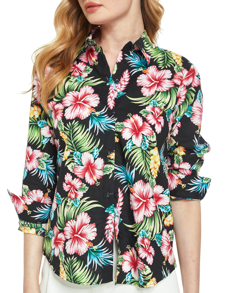 SSLR Womens Button Casual Floral Blouse Tops Hawaiian Shirts