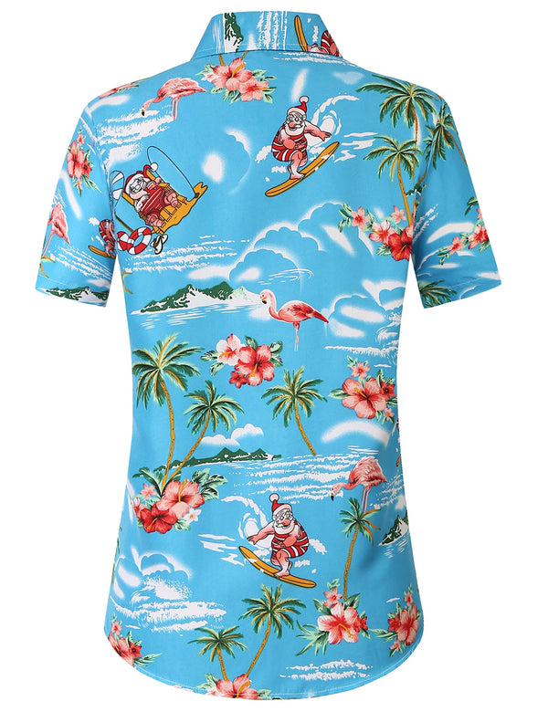 SSLR Womens Flamingo Santa Claus Hawaiian Shirts