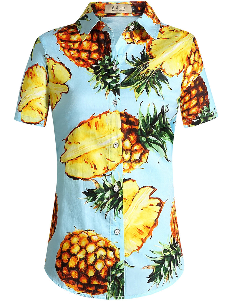 SSLR Womens Hawaiian Blouses Casual Pineapple Shirts