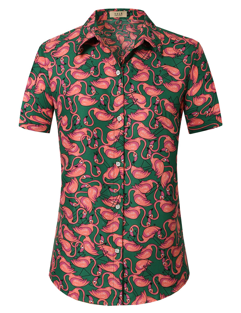 SSLR Women's Printed Hawaiian Flamingos Shirt