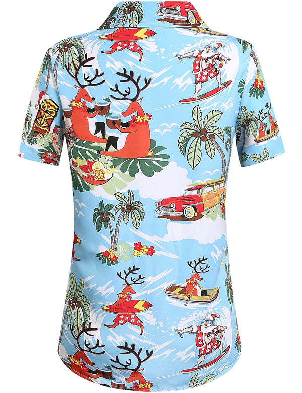SSLR Womens Santa Claus Skiing Hawaiian Christmas Shirts
