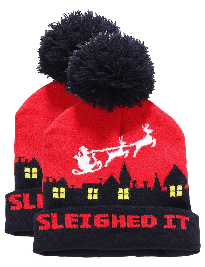 SSLR Youth Big Kids Christmas Beanie Hat Pompom Christmas Sled Knitted Cap
