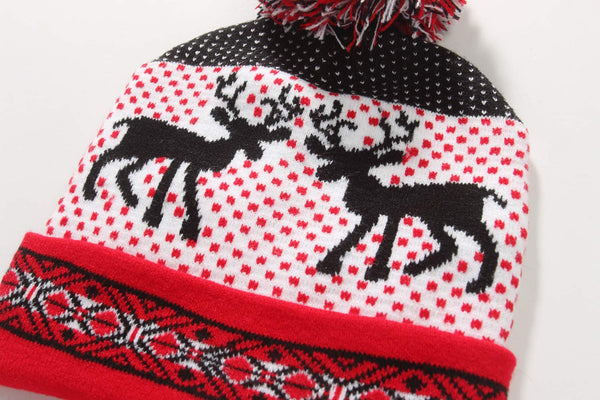 SSLR Youth Big Kids Christmas Beanie Hat Pompom Double Elk Knitted Cap