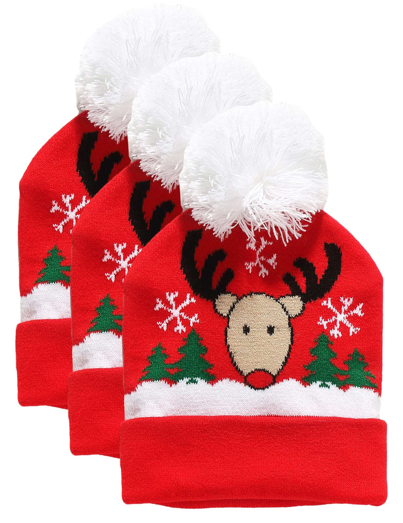 SSLR Youth Big Kids Christmas Beanie Hat Pompom One Elk Knitted Cap